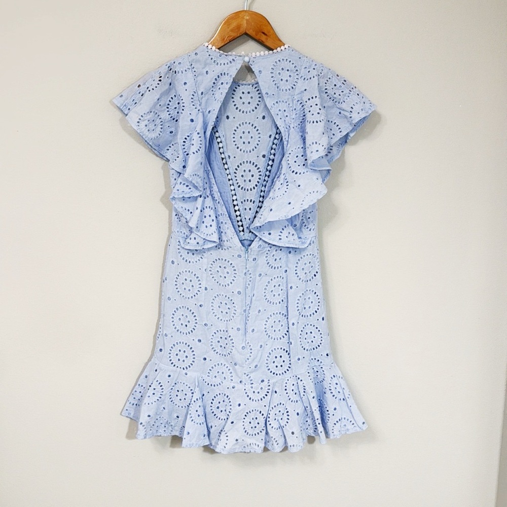 Light Blue Eyelet Ruffle Mini Dress - Picture 6 of 8